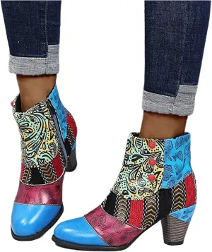 Lausiuoe Ankle Boots For Women Dressy Chunky Heel Slip on Pointed Toe Booties Wide Width Side Zipper Western Short Boots
