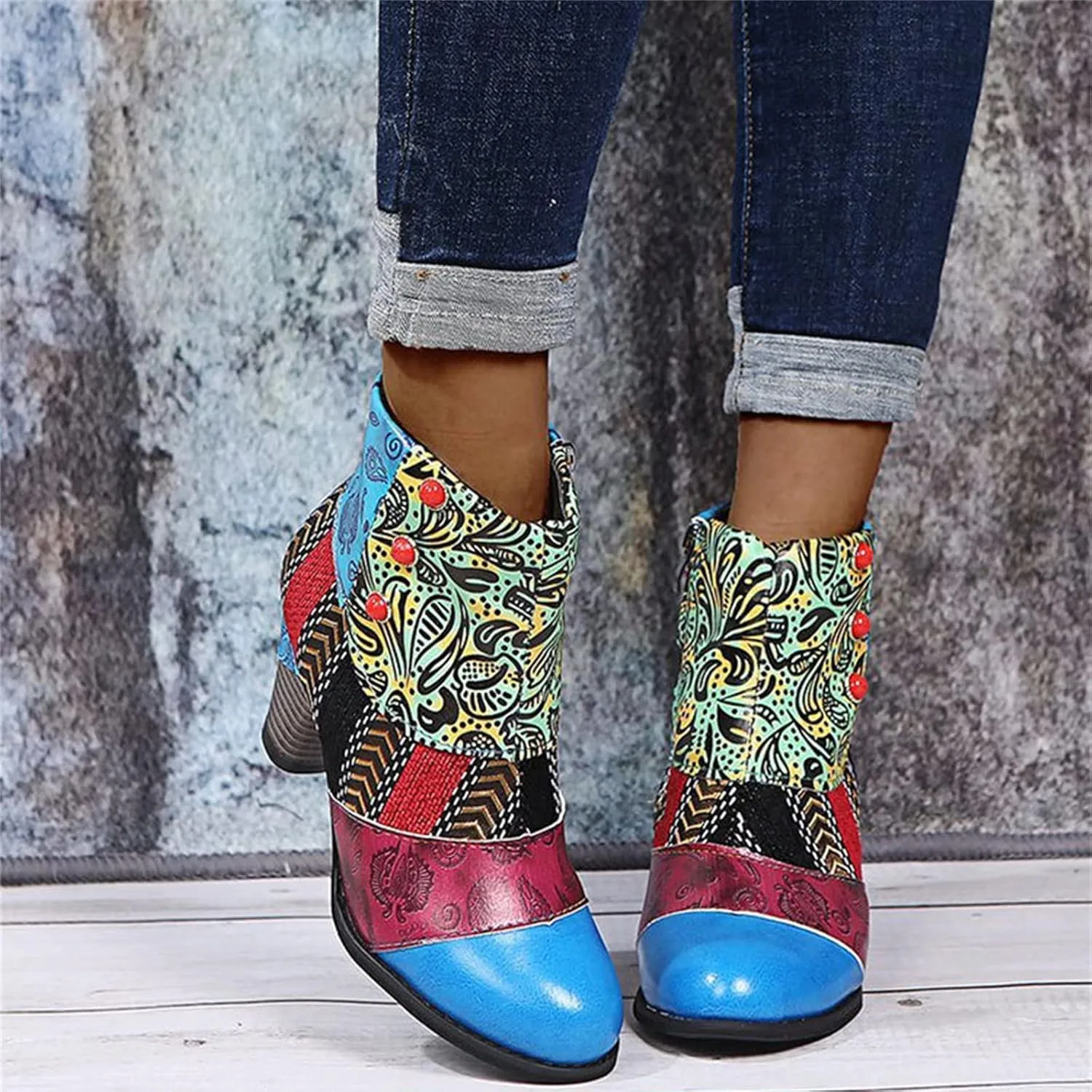 Lausiuoe Ankle Boots For Women Dressy Chunky Heel Slip on Pointed Toe Booties Wide Width Side Zipper Western Short Boots