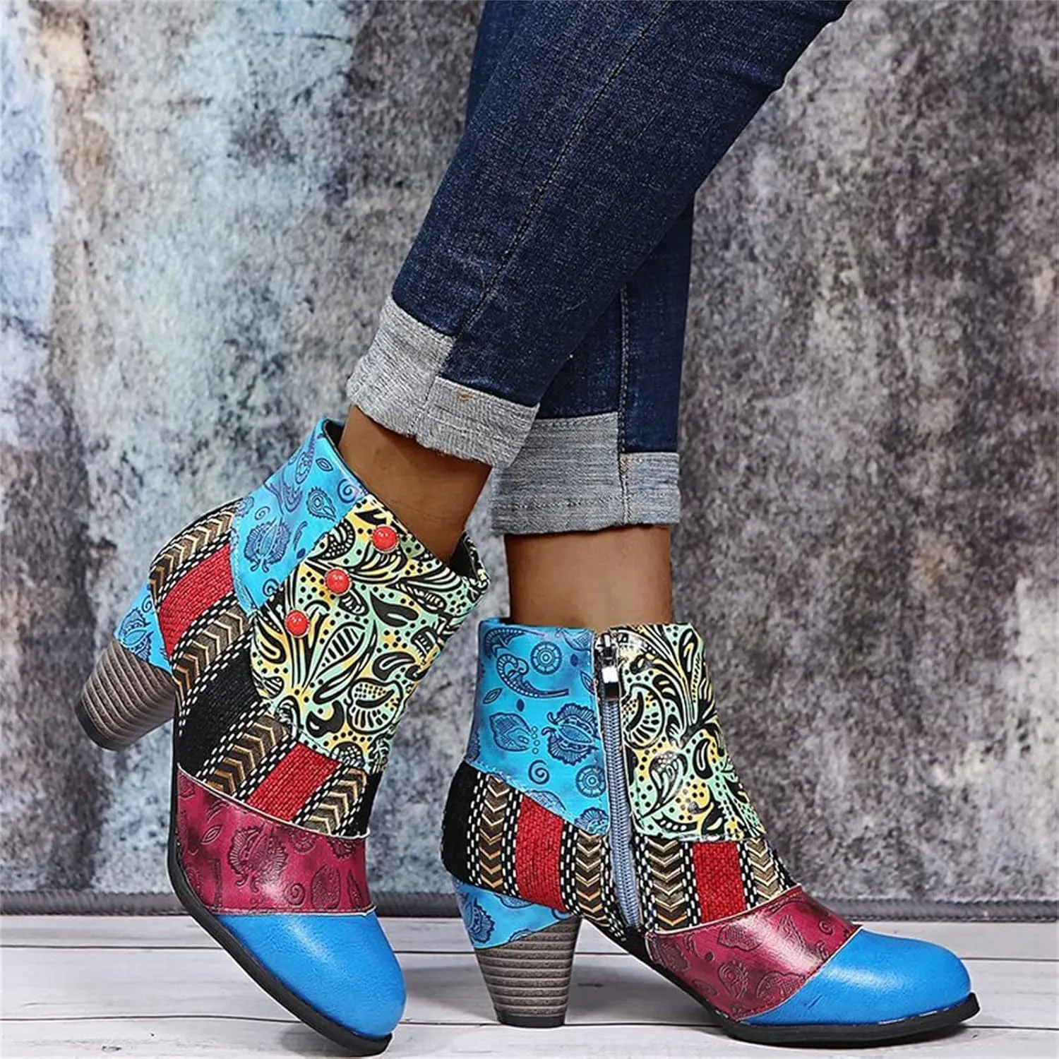 Lausiuoe Ankle Boots For Women Dressy Chunky Heel Slip on Pointed Toe Booties Wide Width Side Zipper Western Short Boots