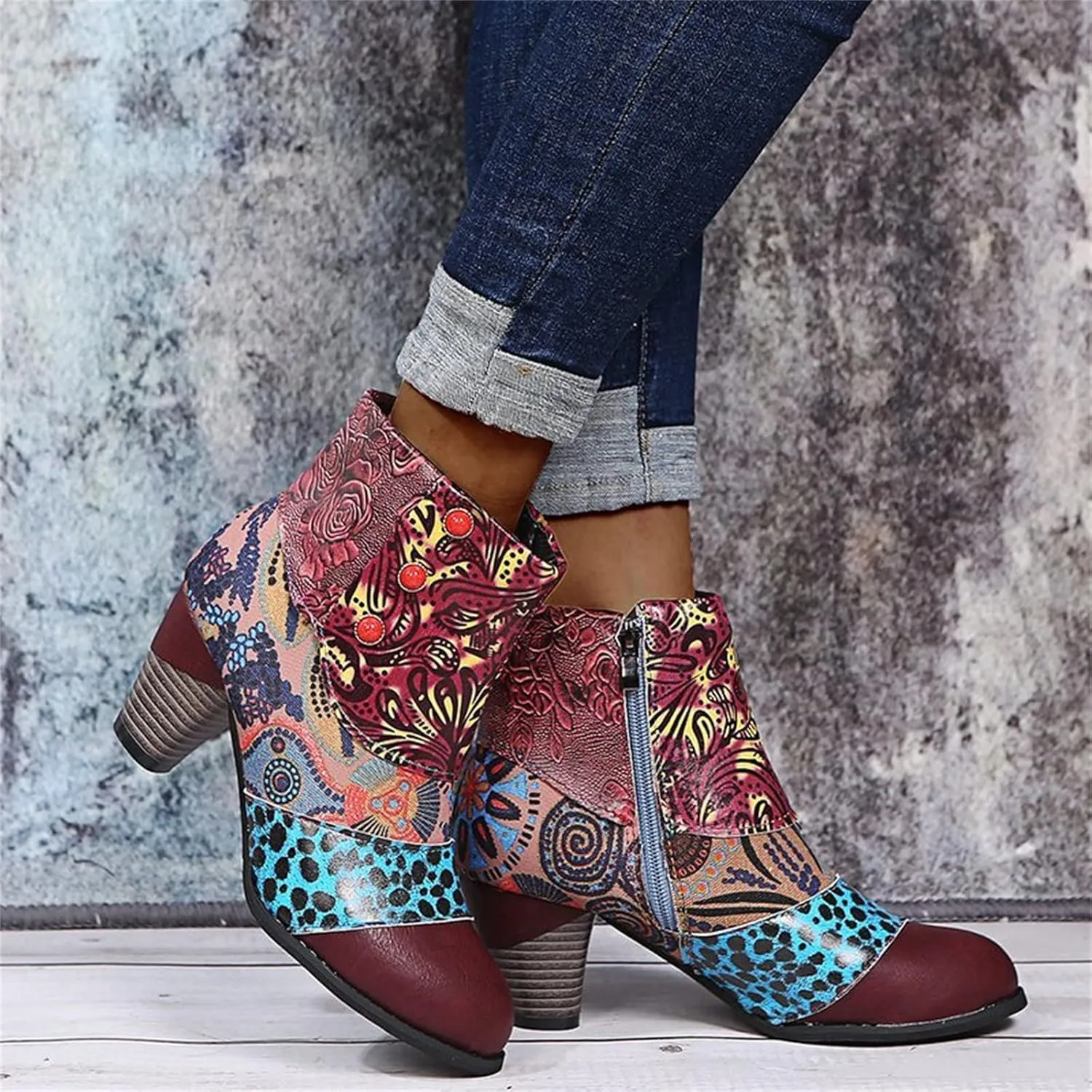 Lausiuoe Ankle Boots For Women With Heel Chunky Block Chelsea Closed Toe Booties Shoes Western Side Zipper Short Boots