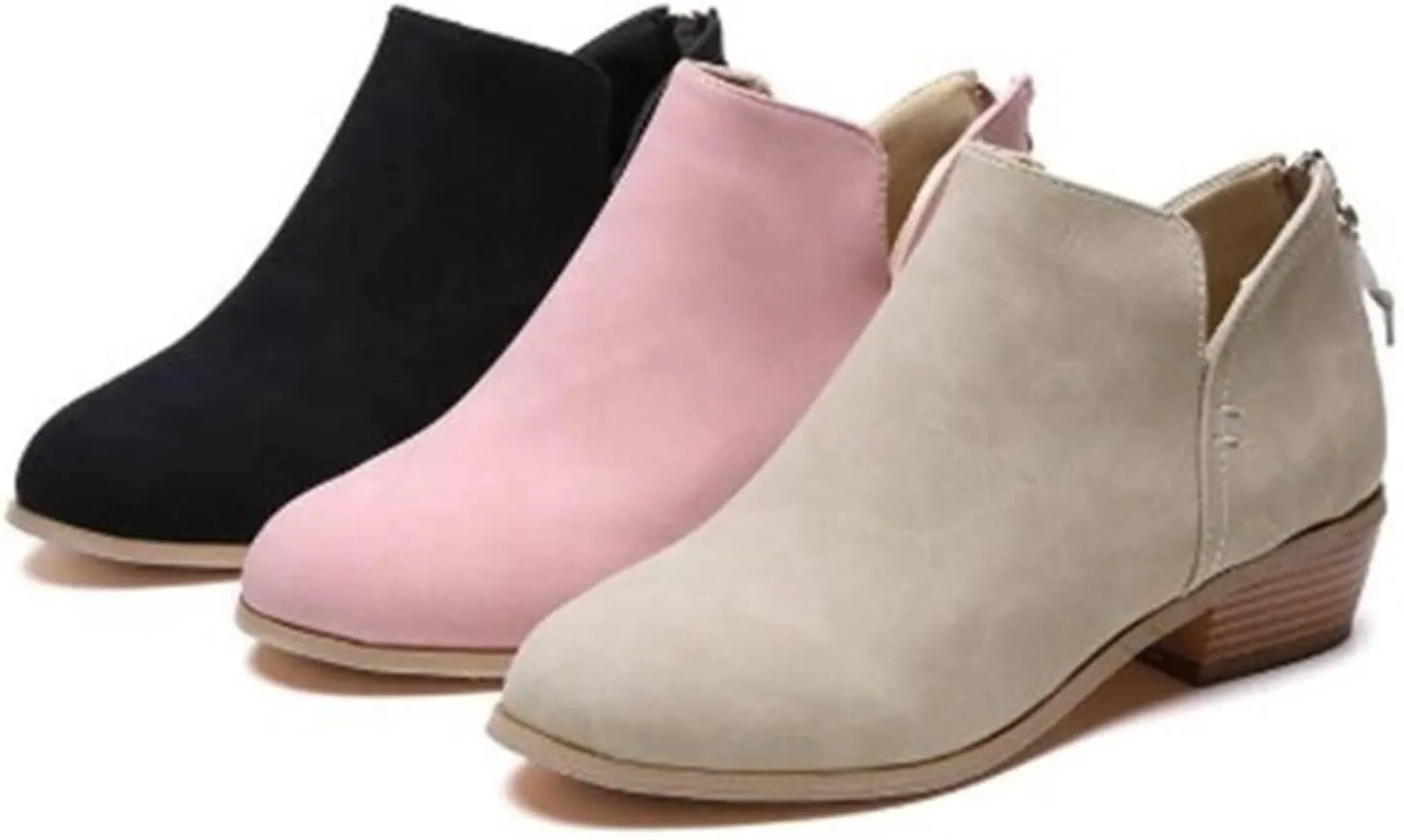 Lausiuoe Boots For Women Ankle Booties Low Heel Platform Chunky Block Casual Dressy Wide Width Slip on V Cutout Booties