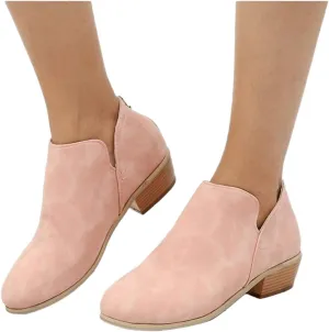 Lausiuoe Boots For Women Ankle Booties Low Heel Platform Chunky Block Casual Dressy Wide Width Slip on V Cutout Booties