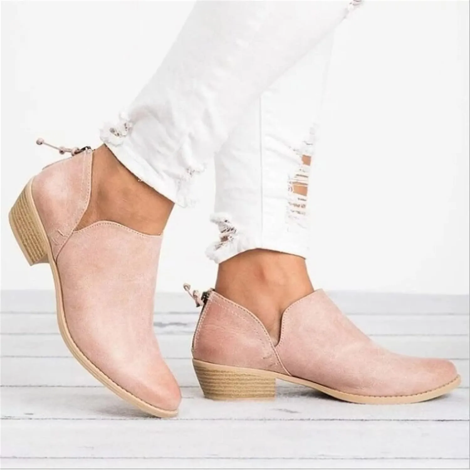 Lausiuoe Boots For Women Ankle Booties Low Heel Platform Chunky Block Casual Dressy Wide Width Slip on V Cutout Booties