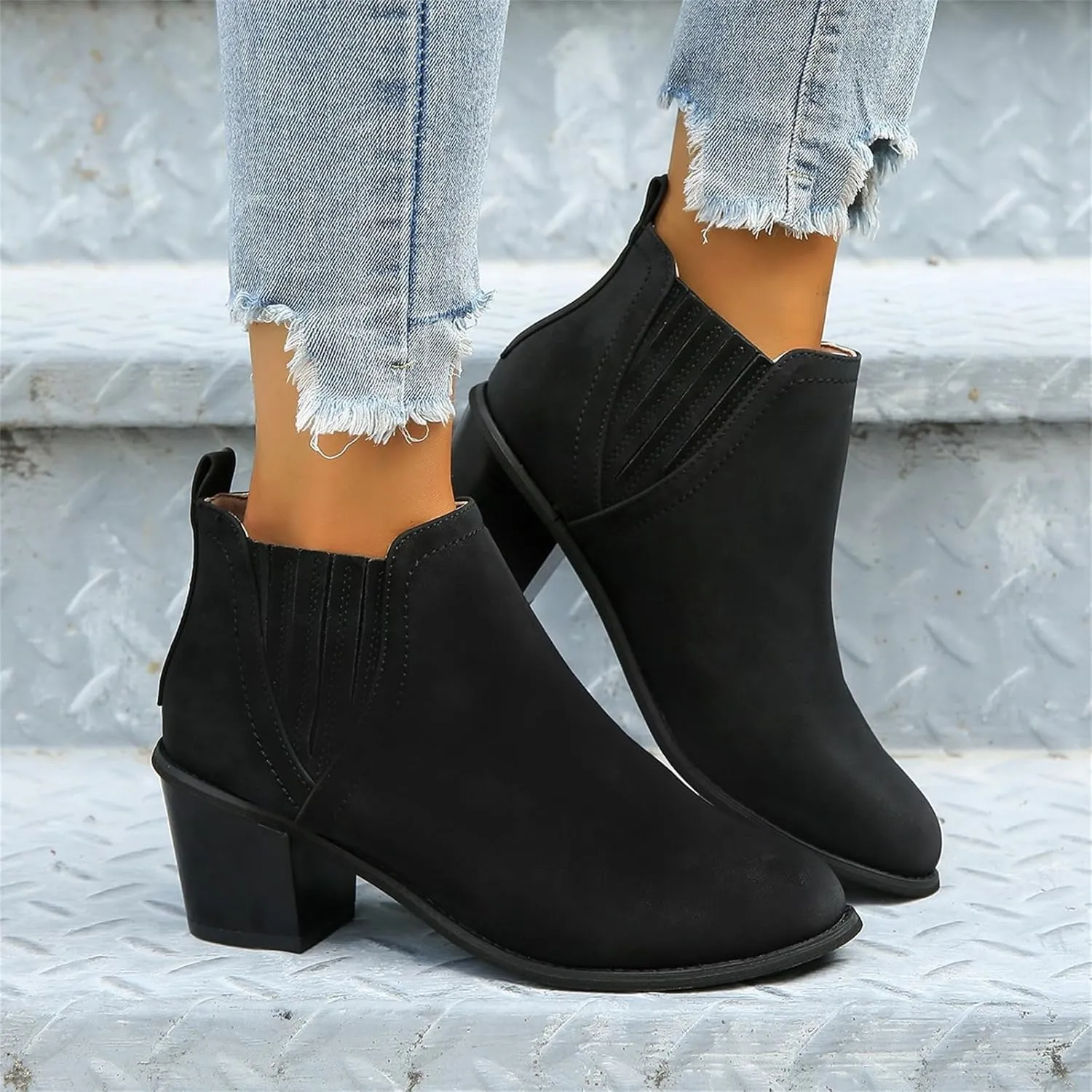 Lausiuoe Boots For Women Ankle Booties Wide Width Chunky Stacked Mid Heels Dressy Cowgirl Cowboy Western Short Booties