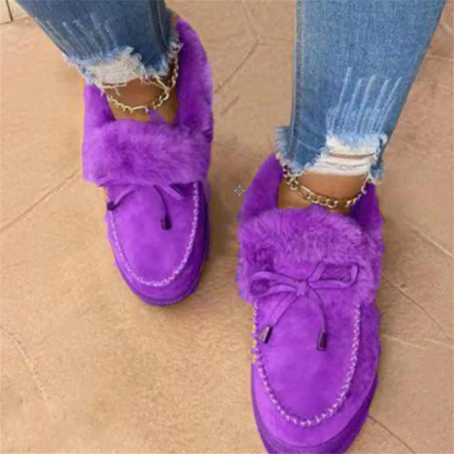 Lausiuoe Boots For Women Ankle Booties Winter Fuzzy Warm Fluffy House Shoes Silp On Comfortable Casual Loafers Slippers