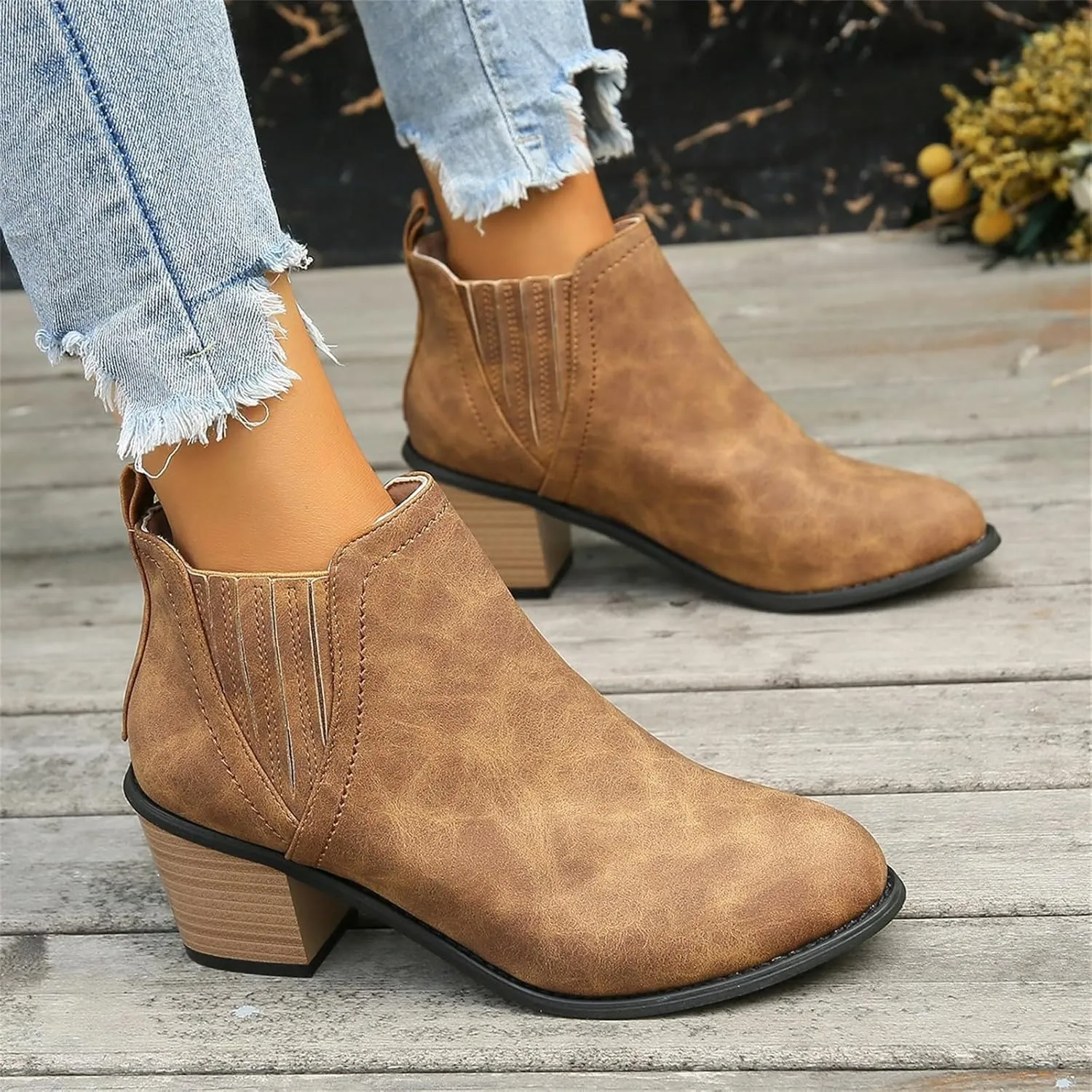 Lausiuoe Cowboy Boots For Women Knee High Wide Calf Pointed Toe Embroidered Western Cowgirl Style Chunky Heel Boot