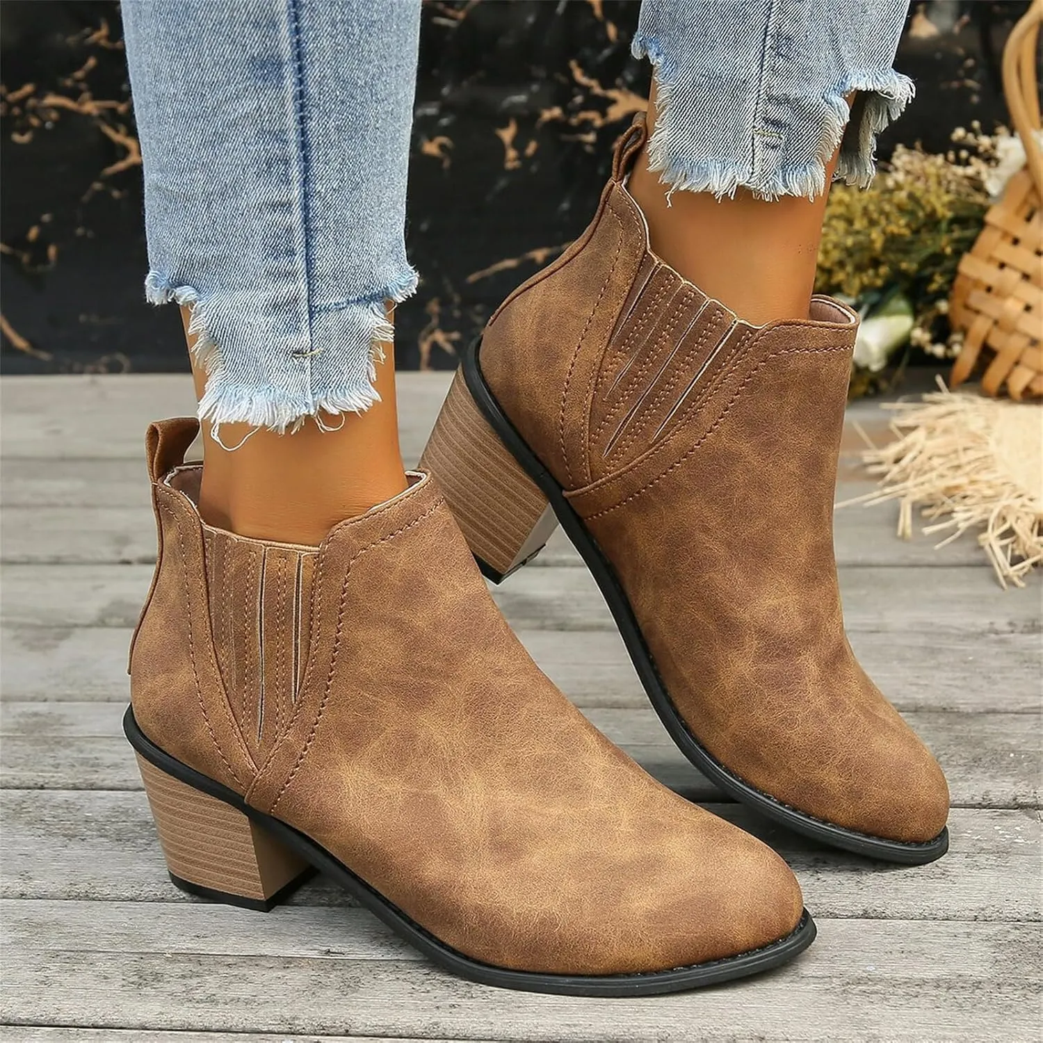 Lausiuoe Cowboy Boots For Women Knee High Wide Calf Pointed Toe Embroidered Western Cowgirl Style Chunky Heel Boot