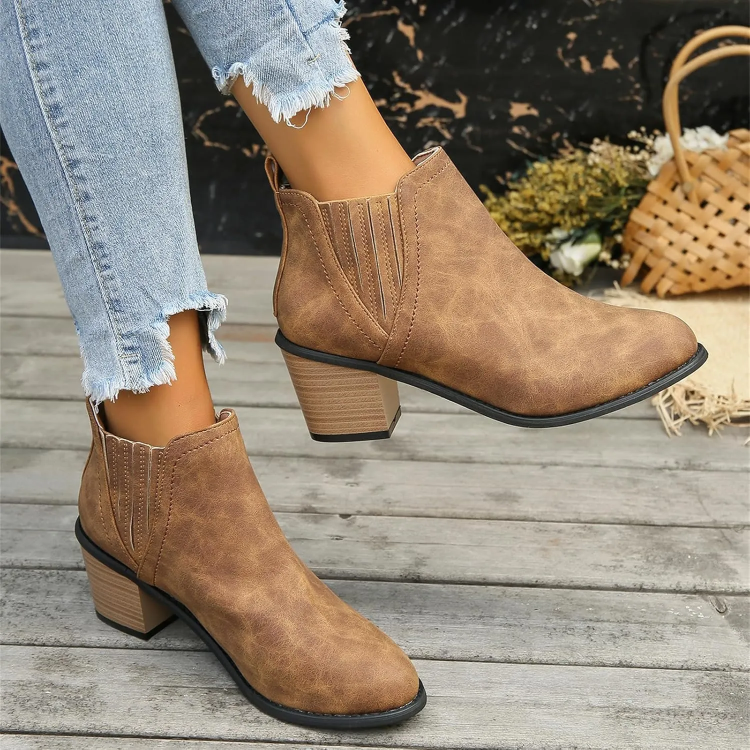 Lausiuoe Cowboy Boots For Women Knee High Wide Calf Pointed Toe Embroidered Western Cowgirl Style Chunky Heel Boot