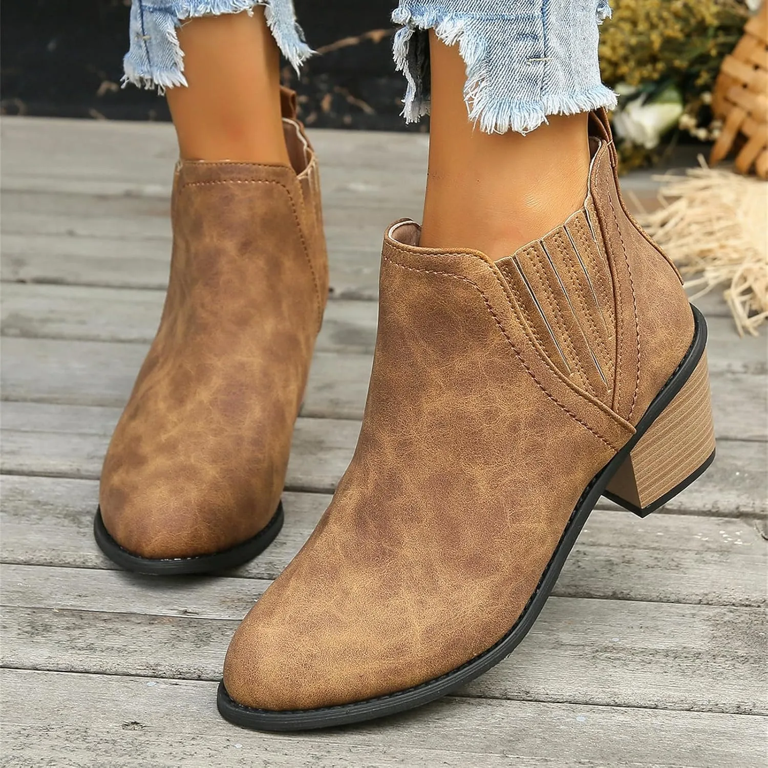 Lausiuoe Cowboy Boots For Women Knee High Wide Calf Pointed Toe Embroidered Western Cowgirl Style Chunky Heel Boot