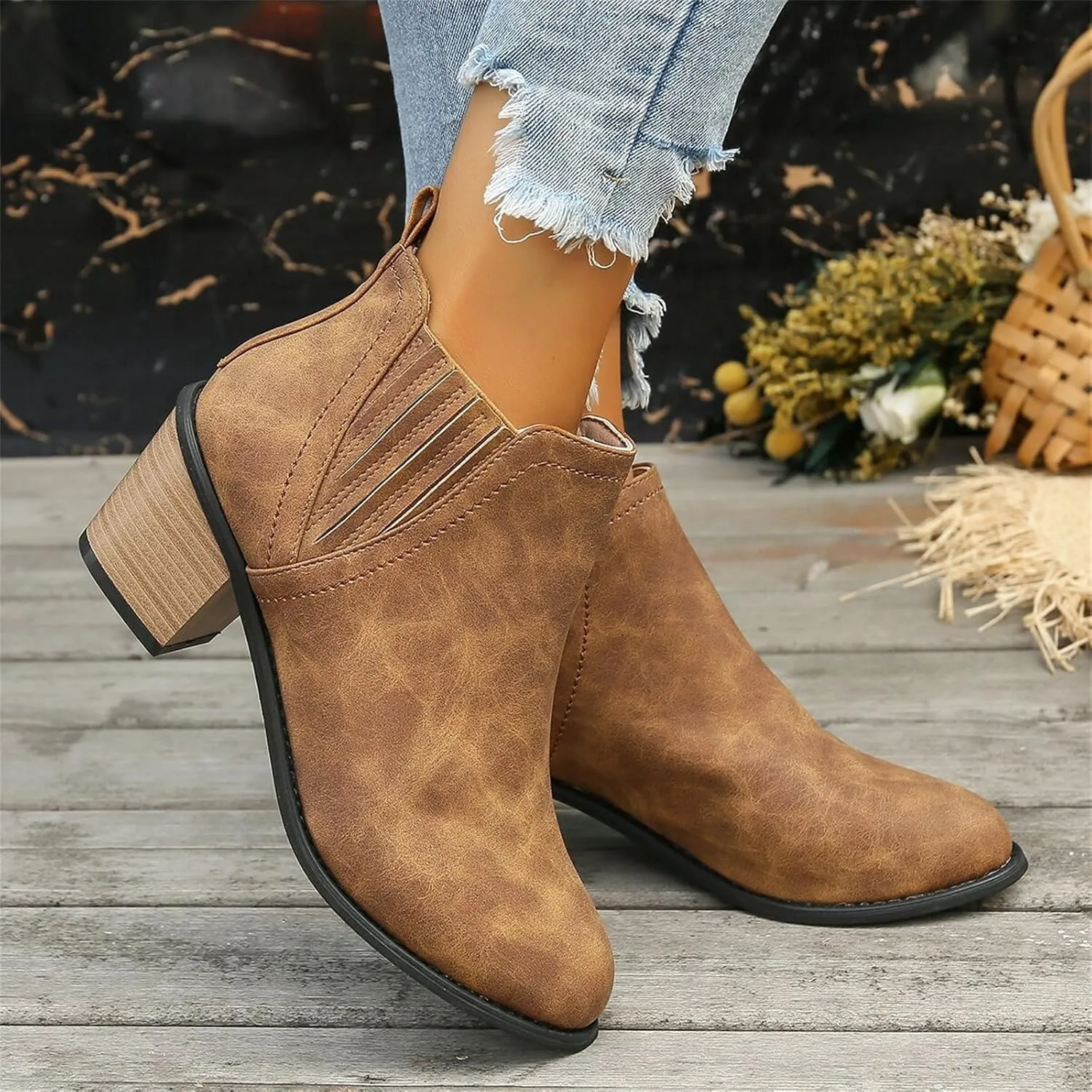 Lausiuoe Cowboy Boots For Women Knee High Wide Calf Pointed Toe Embroidered Western Cowgirl Style Chunky Heel Boot