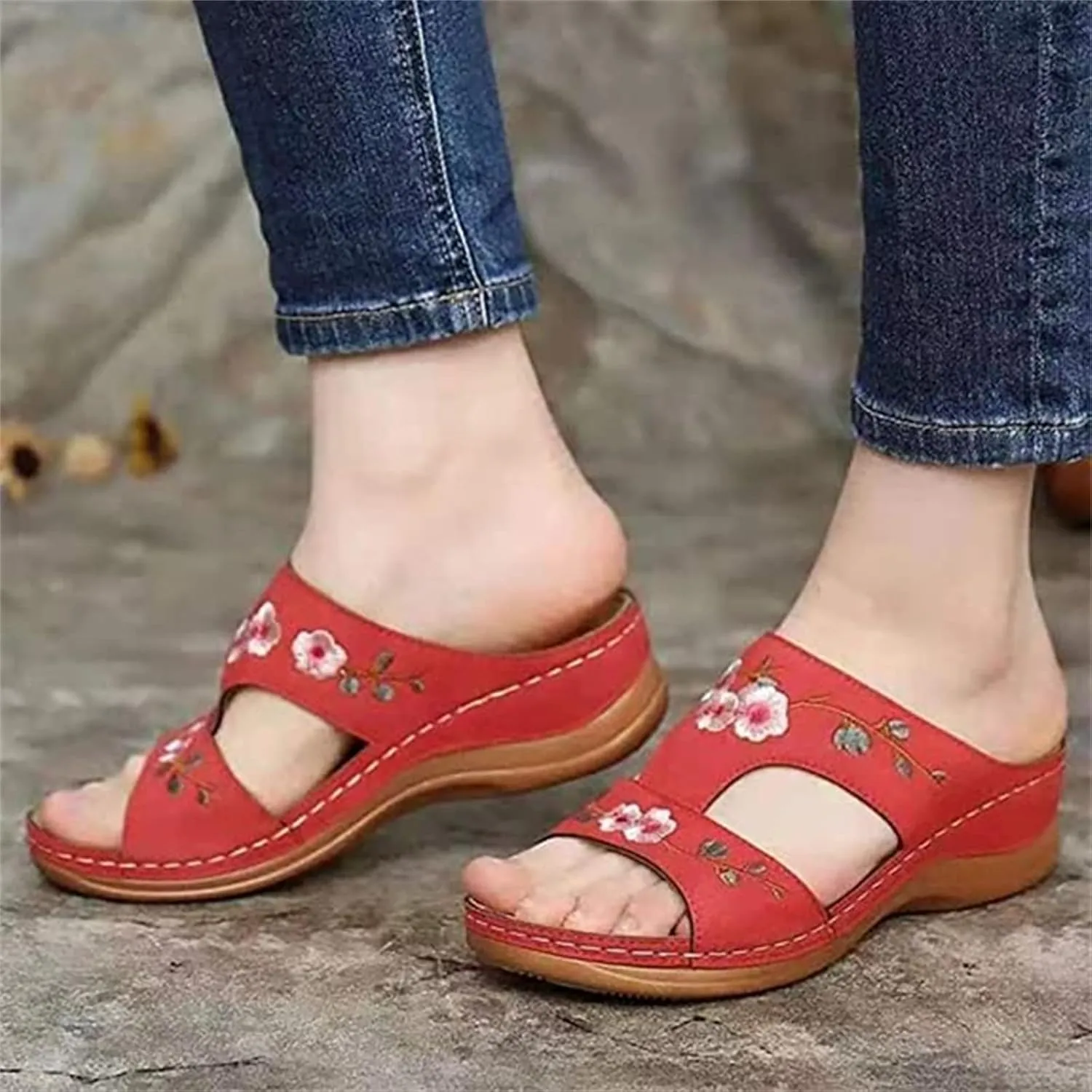 Lausiuoe Orthopedic Sandals Women Dressy Summer Flat Sandals Orthotic Flip Flops Comfortable Walk Slippers with Arch Support