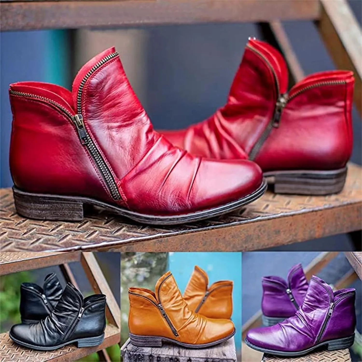 Lausiuoe Womens Boots Ankle Low Heel Pump Ankle Boots Chunky Block Slip on Cutout Closed Toe Stacked Heel Booties Shoes