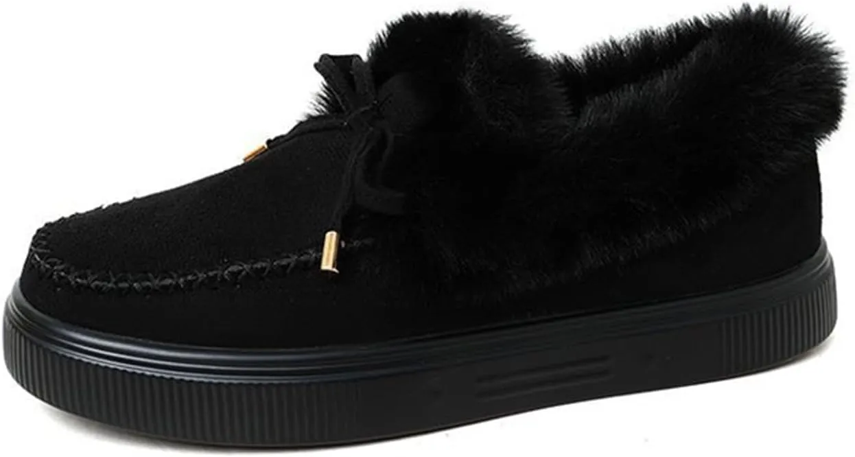Lausiuoe Womens Winter Boots With Fur Lined Ankle Boots Slip On Snow Fuzzy Booties Fashion Casual Walking Shoes Loafers