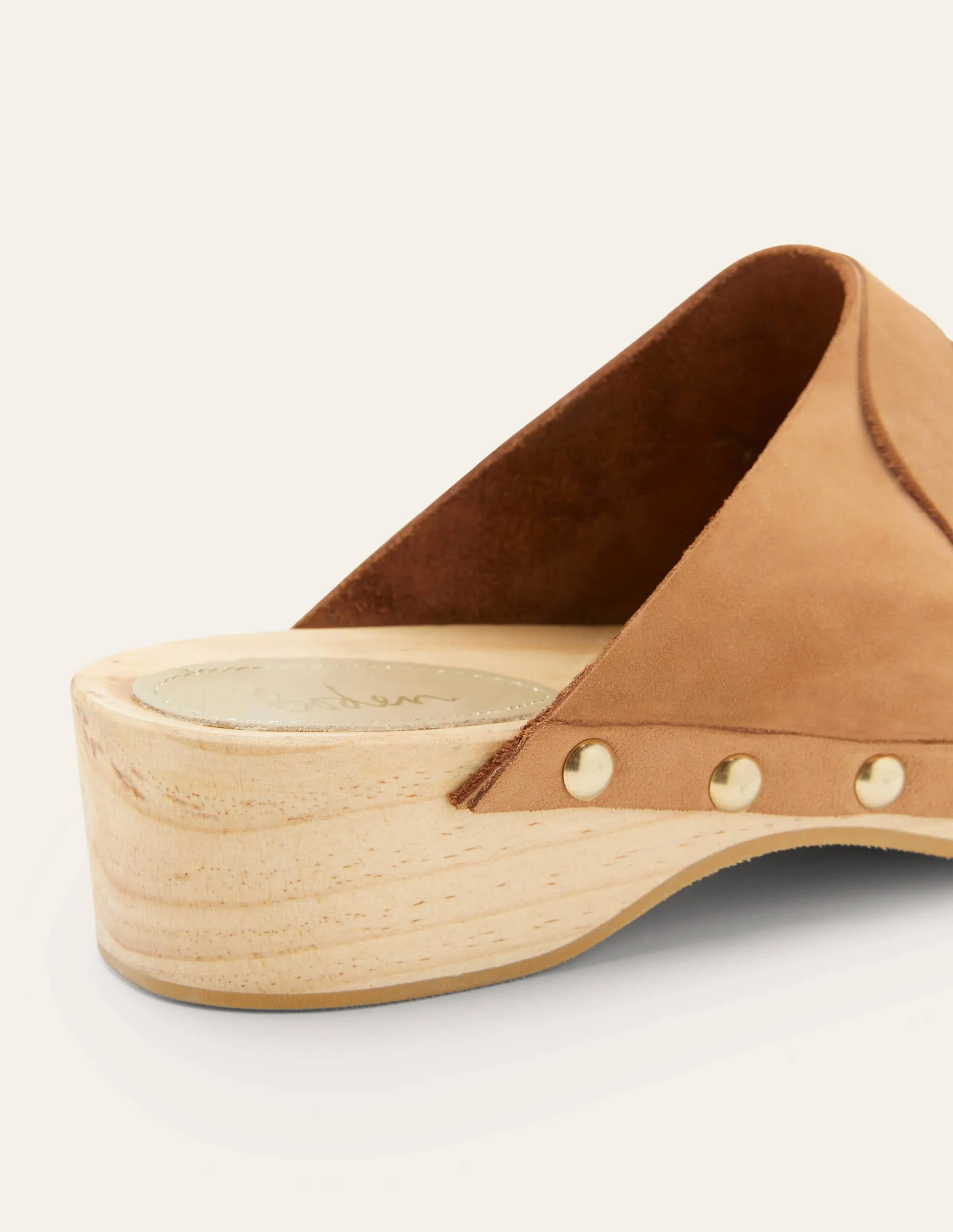 Leather Heeled Clogs-Tan