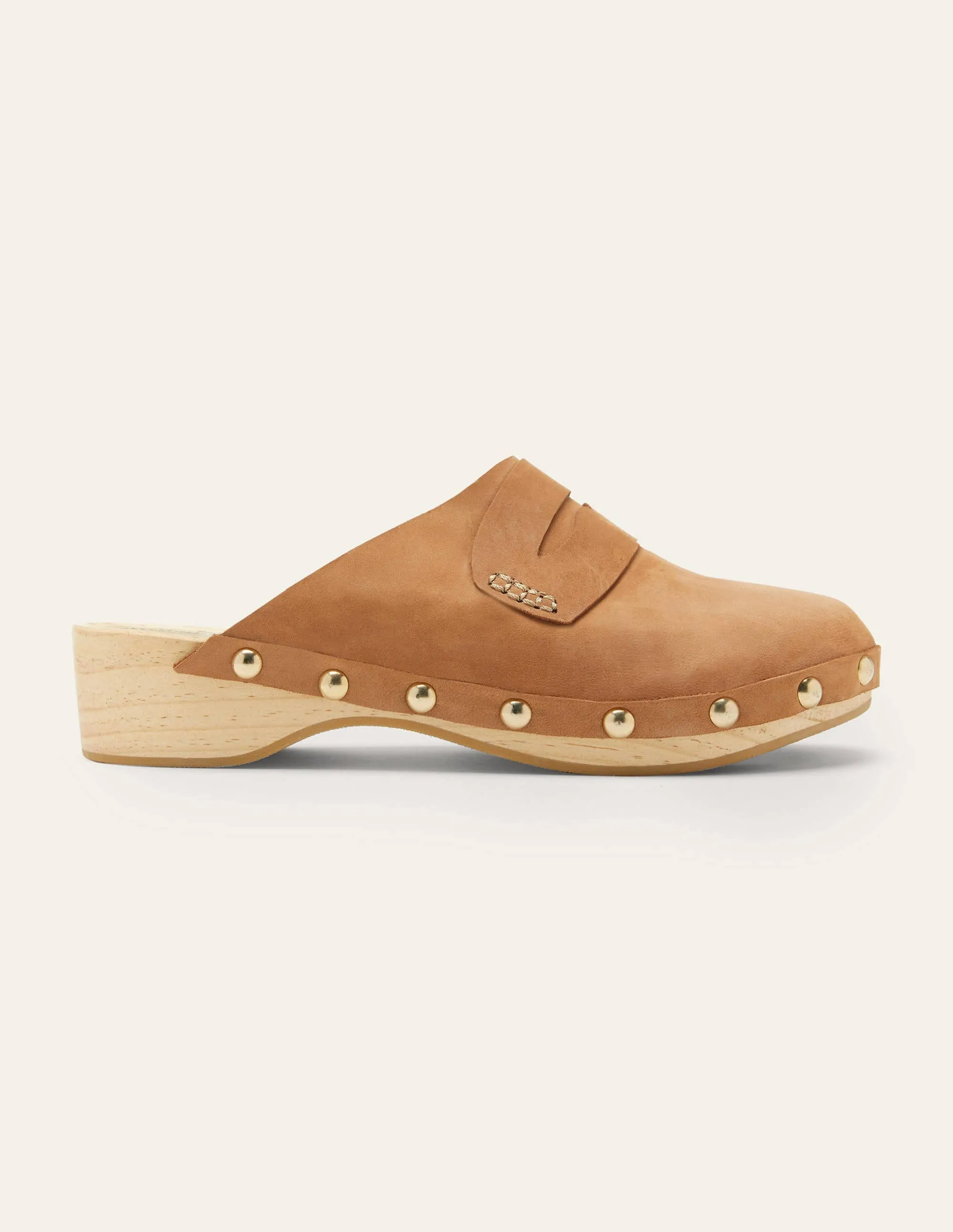 Leather Heeled Clogs-Tan