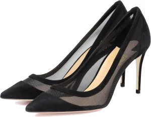 LEHOOR Women High Heels Stiletto Pumps Pointed Toe Suede Dress Shoes Slip on 4 inch Heeled Sandals Closed Pointy Toe Cutout Bridal Wedding Evening Pump Office Ladies Work Business Party 4-11 M US