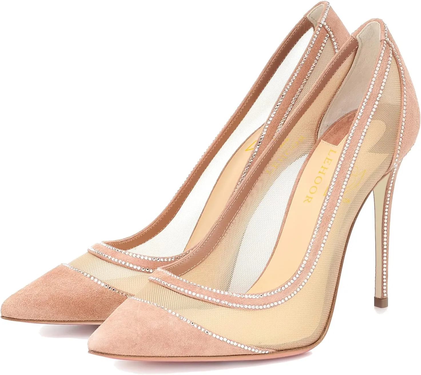 LEHOOR Women High Heels Stiletto Pumps Pointed Toe Suede Dress Shoes Slip on 4 inch Heeled Sandals Closed Pointy Toe Cutout Bridal Wedding Evening Pump Office Ladies Work Business Party 4-11 M US