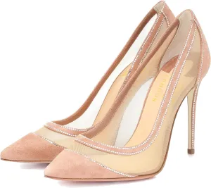 LEHOOR Women High Heels Stiletto Pumps Pointed Toe Suede Dress Shoes Slip on 4 inch Heeled Sandals Closed Pointy Toe Cutout Bridal Wedding Evening Pump Office Ladies Work Business Party 4-11 M US