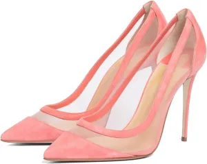 LEHOOR Women High Heels Stiletto Pumps Pointed Toe Suede Dress Shoes Slip on 4 inch Heeled Sandals Closed Pointy Toe Cutout Bridal Wedding Evening Pump Office Ladies Work Business Party 4-11 M US