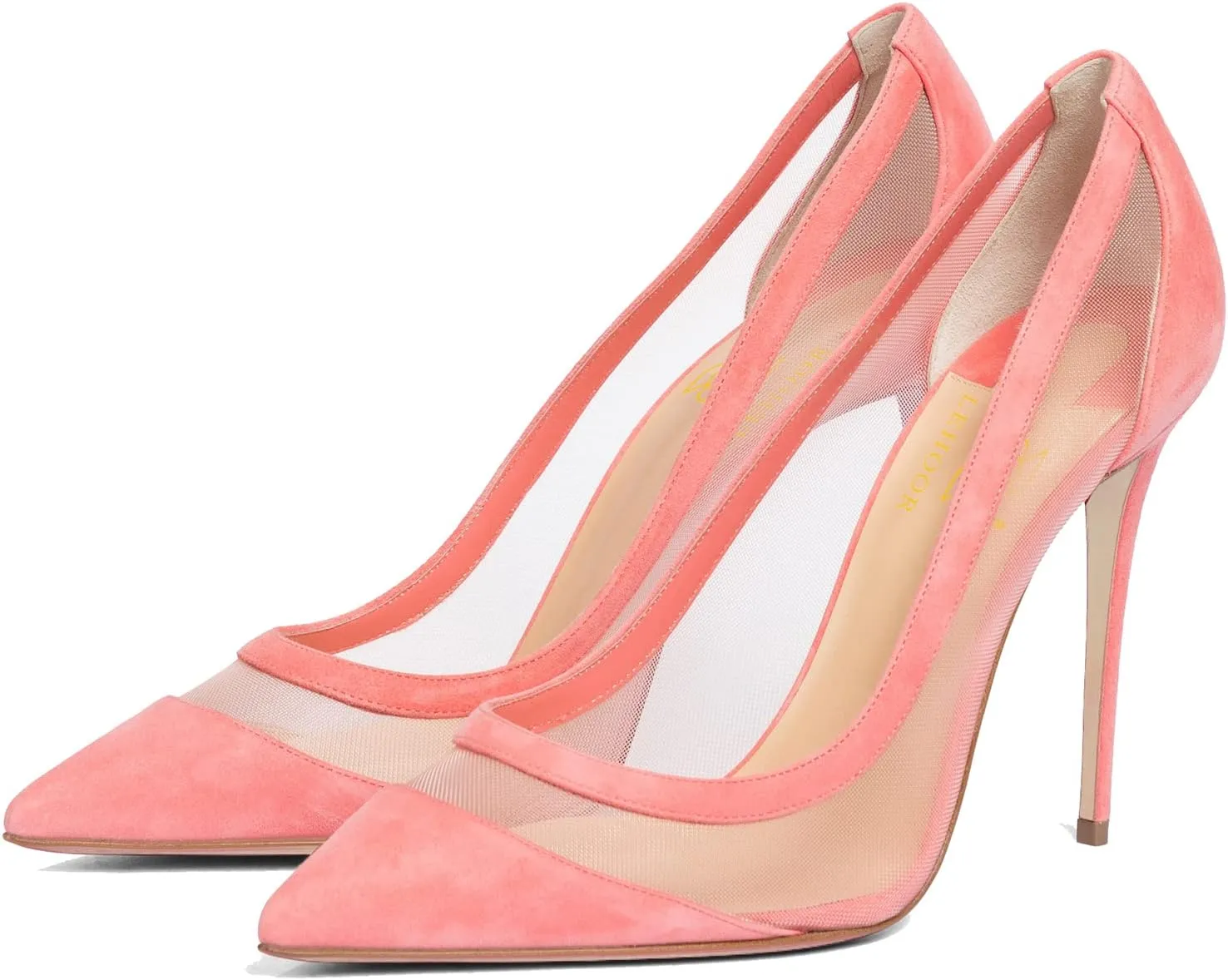 LEHOOR Women High Heels Stiletto Pumps Pointed Toe Suede Dress Shoes Slip on 4 inch Heeled Sandals Closed Pointy Toe Cutout Bridal Wedding Evening Pump Office Ladies Work Business Party 4-11 M US