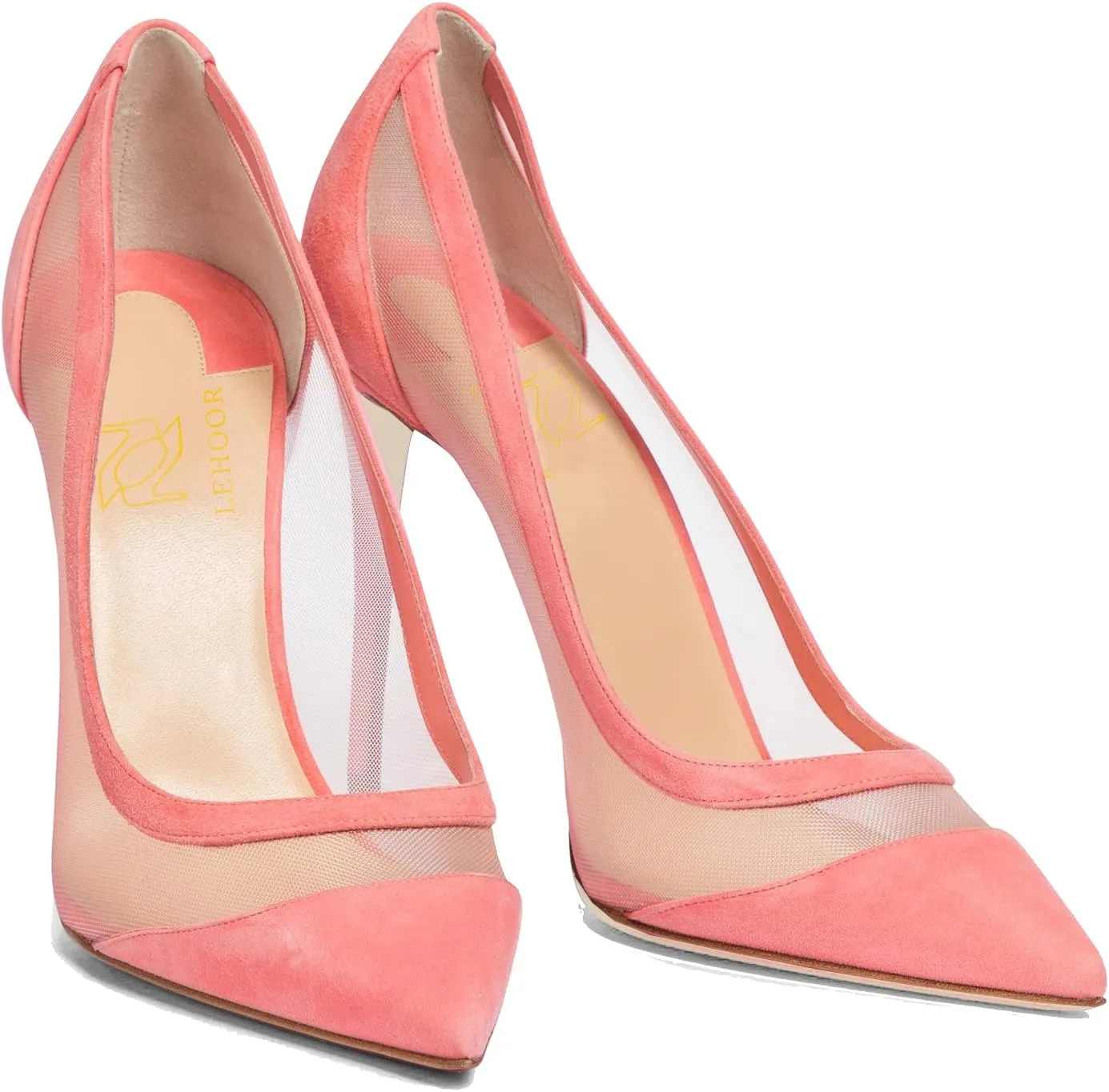 LEHOOR Women High Heels Stiletto Pumps Pointed Toe Suede Dress Shoes Slip on 4 inch Heeled Sandals Closed Pointy Toe Cutout Bridal Wedding Evening Pump Office Ladies Work Business Party 4-11 M US