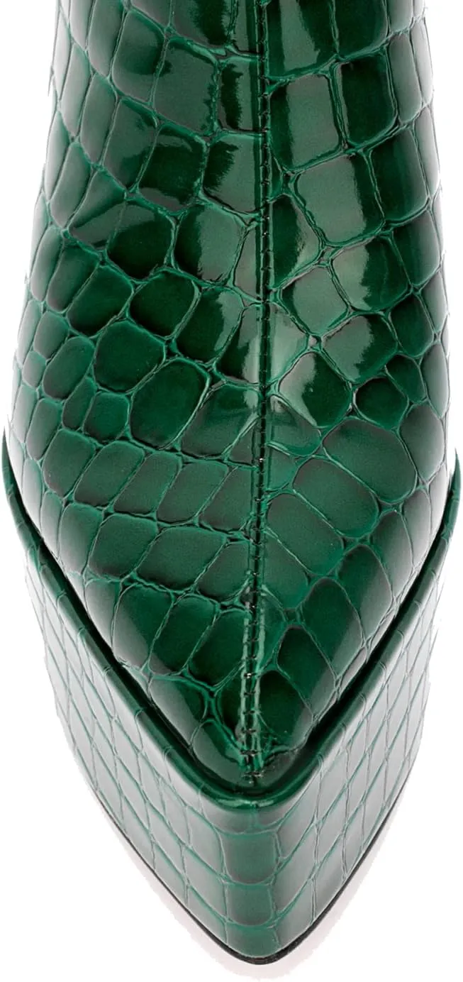 LEHOOR Women Platform Ankle Boots High Heels Pointed Closed Toe Zip Up Crocodile Boots 6 Inch Stiletto Heels Snakeskin Chelsea Booties Zipper Patent Leather Combat Boots Dressy Sexy Elegant 4-11 M US