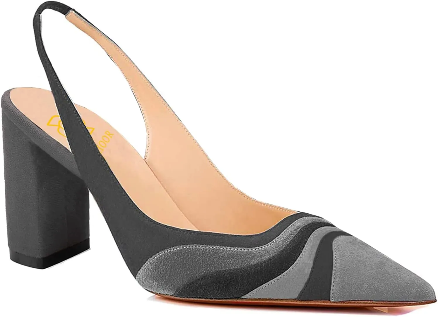 LEHOOR Women Rainbow Slingback Pumps Suede Chunky Block High Heel Dress Shoes Closed Pointed Toe Sandals Elastic Ankle Strap Office Work Shoe Multicolored Patchwork Wedding Party Prom Spring 4-13 M US