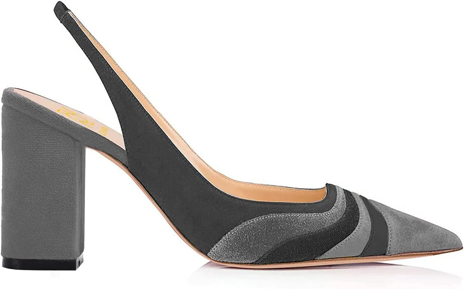 LEHOOR Women Rainbow Slingback Pumps Suede Chunky Block High Heel Dress Shoes Closed Pointed Toe Sandals Elastic Ankle Strap Office Work Shoe Multicolored Patchwork Wedding Party Prom Spring 4-13 M US