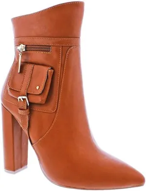 Liliana Womens Pointed Toe Chunky High Heels Ankle Boots Booties Pollina Cognac 7