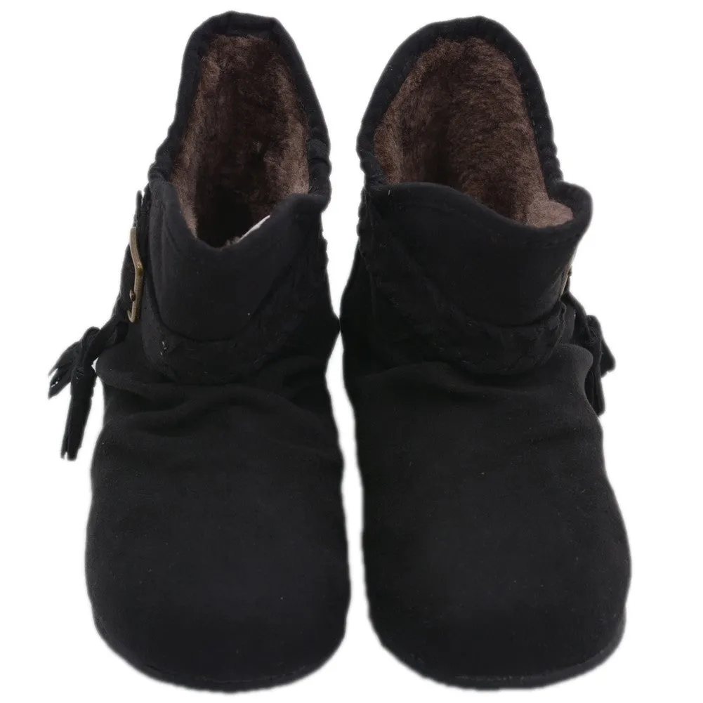 Little Girls Black Suede Faux Lining Buckle Ankle Boots 11-2 Kids