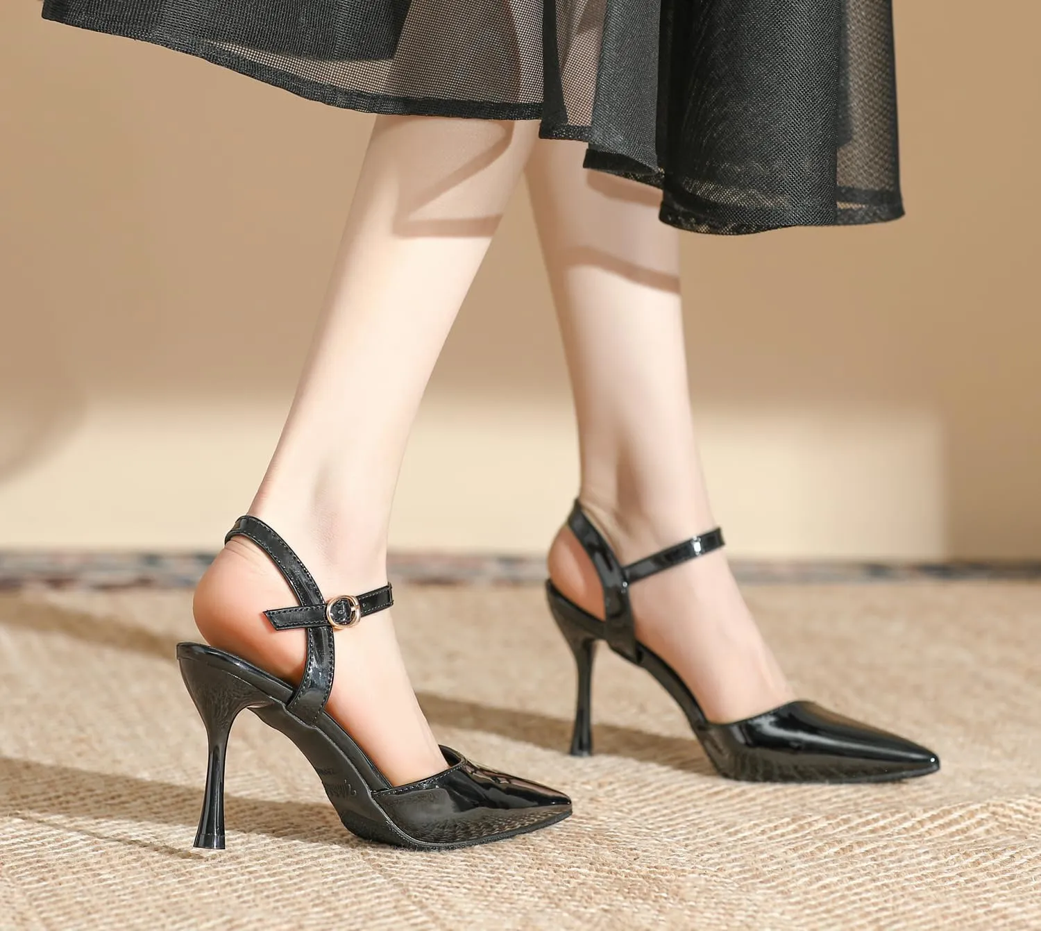 LizFoYa Womens Patent Leather High Heels Ankle Strap Dress Party Pumps Pointed Toe D'Orsay Shoes