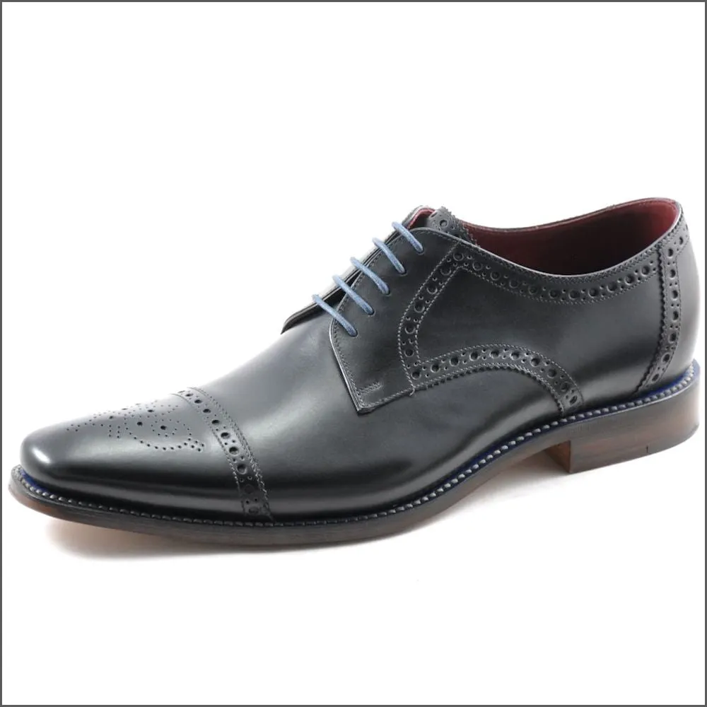 Loake Foley Black Leather Semi Brogue Derby Shoe@