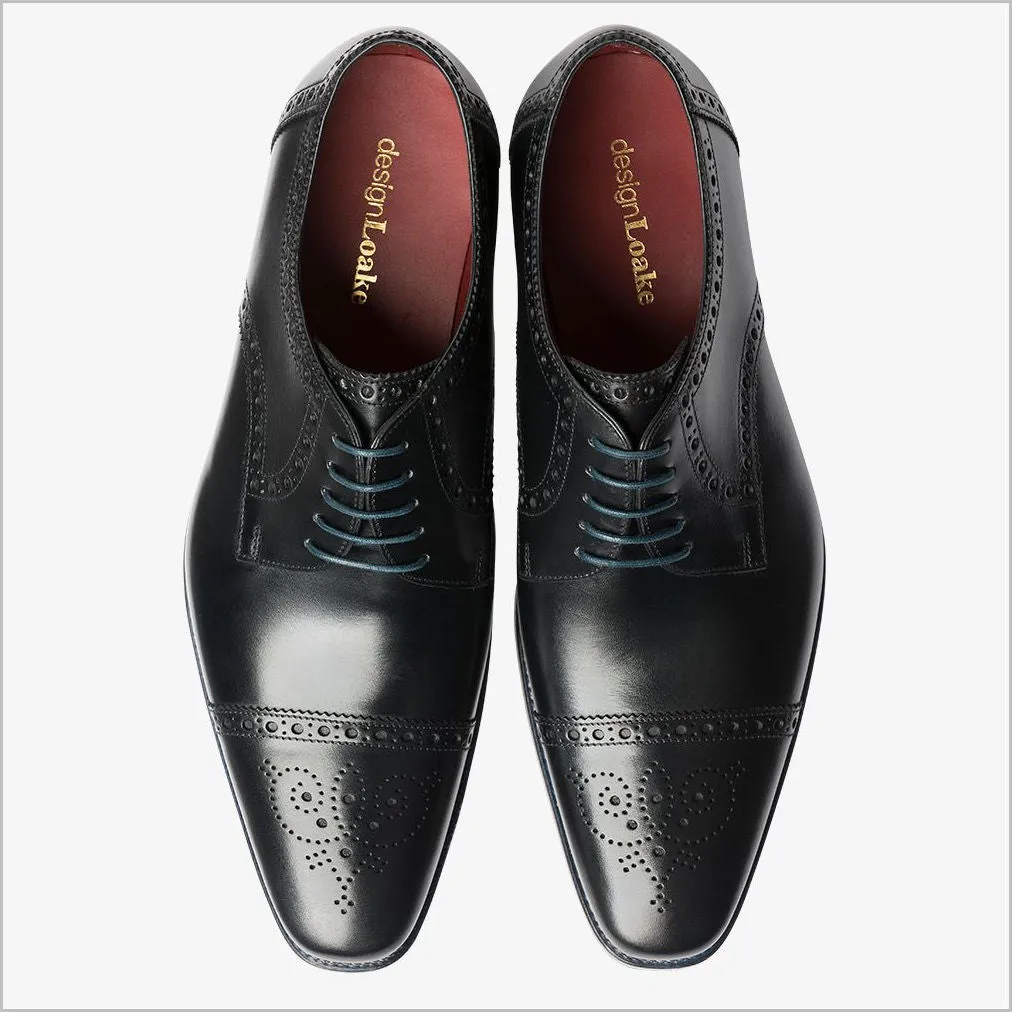Loake Foley Black Leather Semi Brogue Derby Shoe@