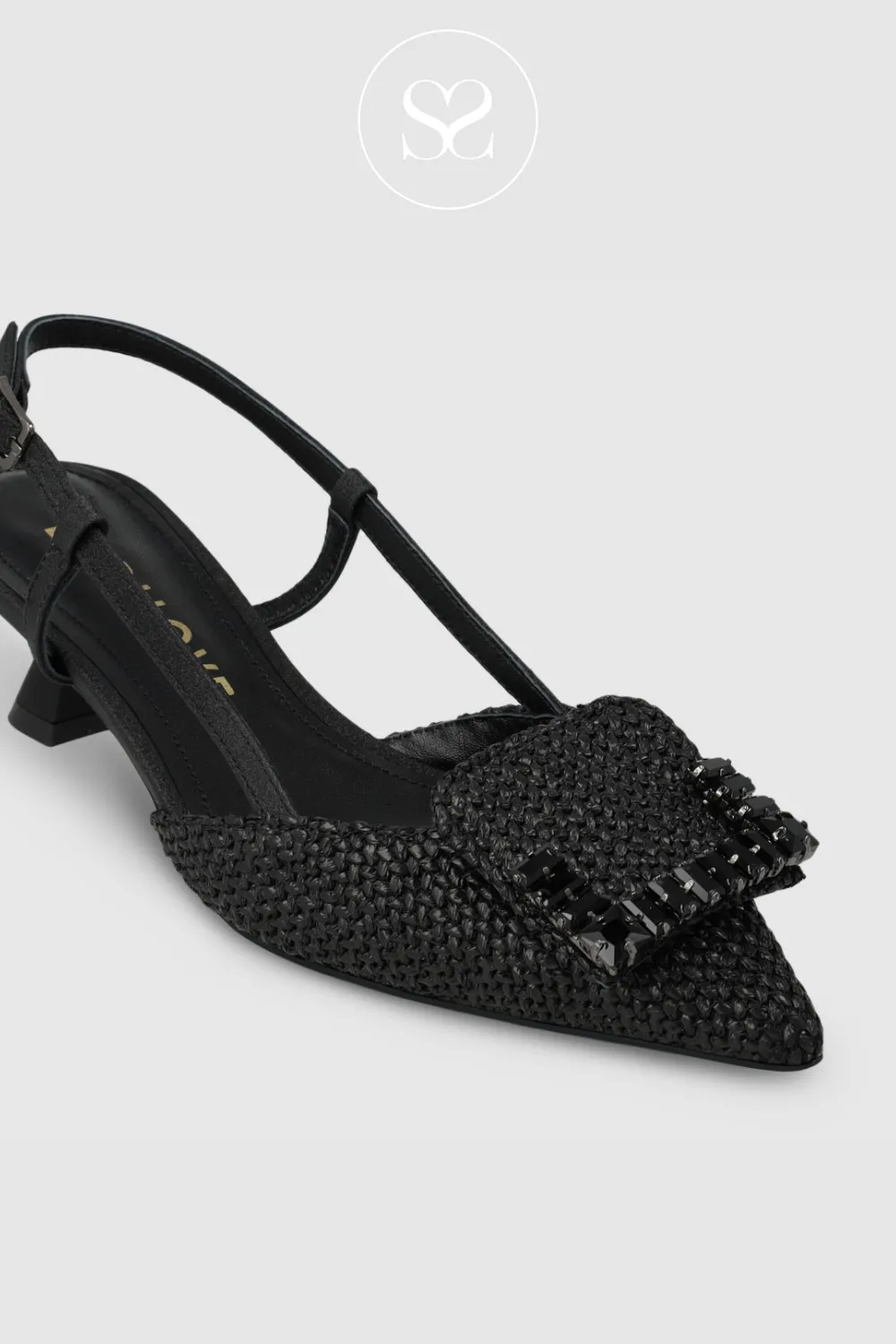 LODI DA5502 BLACK POINTED TOE SLINGBACK LOW HEELS