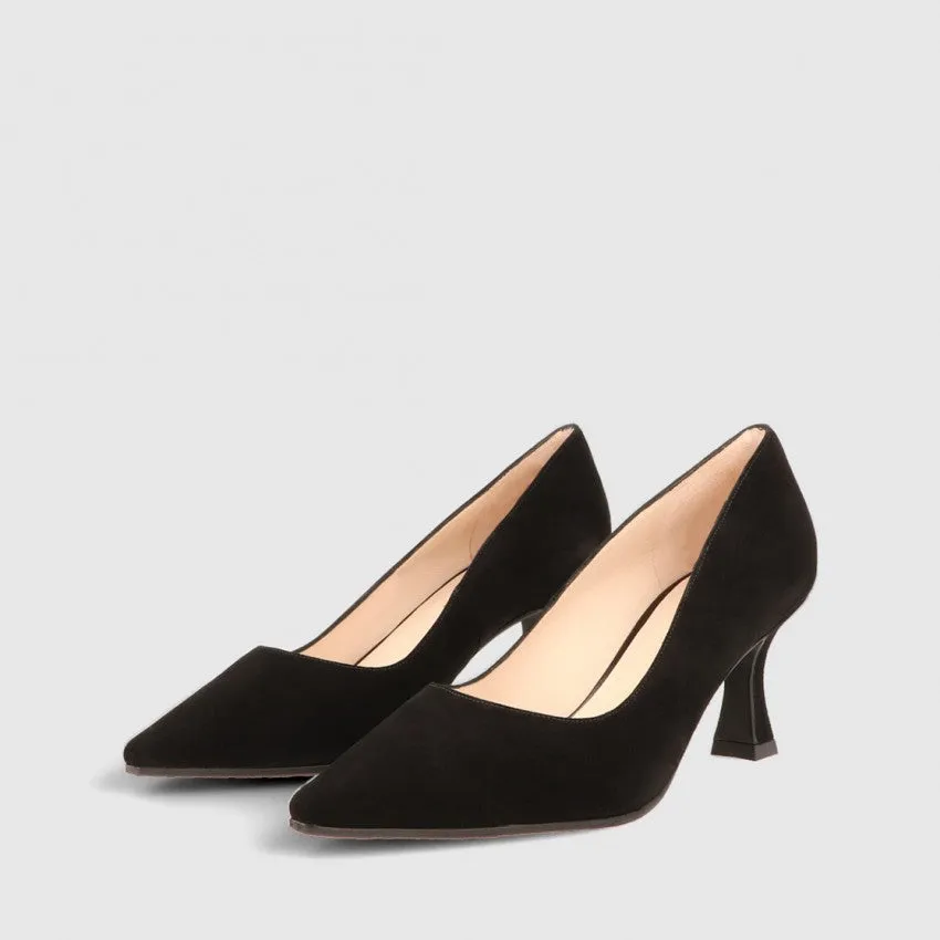 Lodi - Jona Black Suede Court with a Kitten heel*