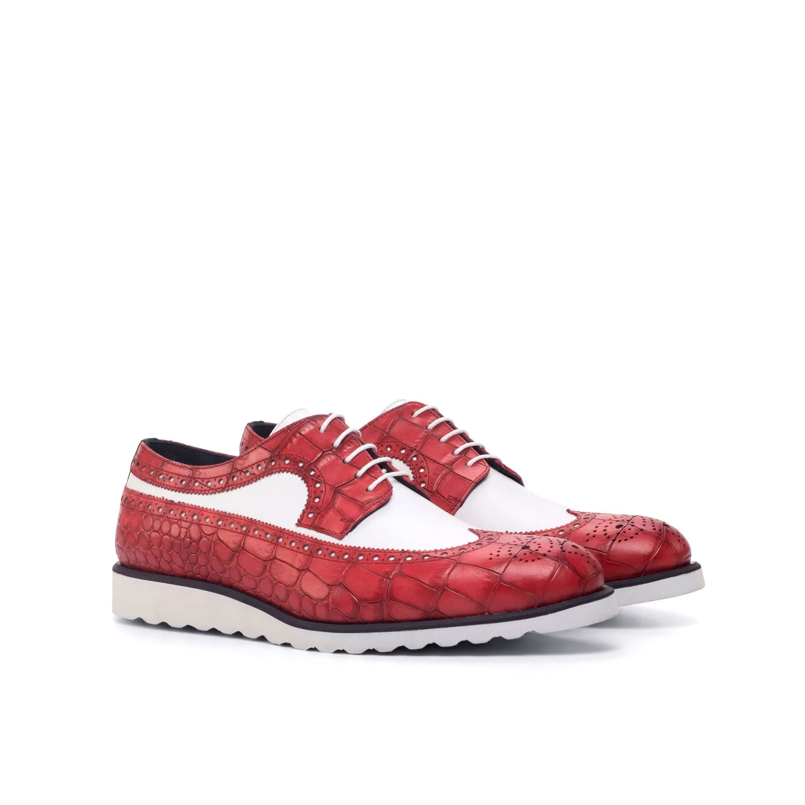 Longwing Blucher-Painted Croco, Box Calf, Red, White, Black-Wholesale