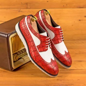 Longwing Blucher-Painted Croco, Box Calf, Red, White, Black-Wholesale