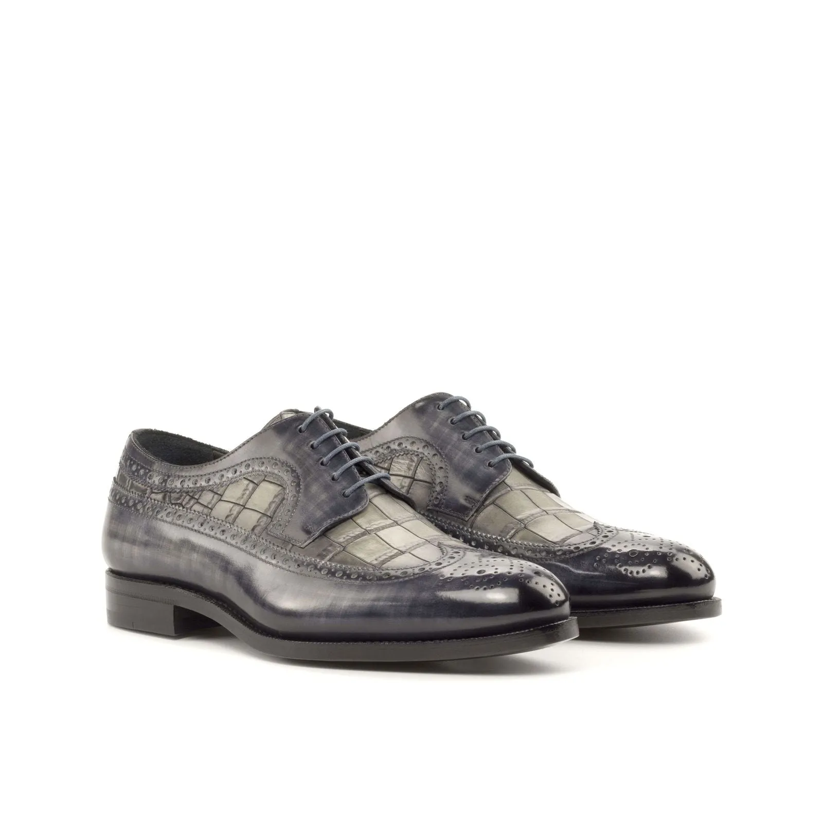 Longwing Blucher-Painted Croco, Patina, Grey-Wholesale