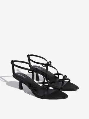LUNA BLU Black Bow-Detailed Stiletto Heel Sandals