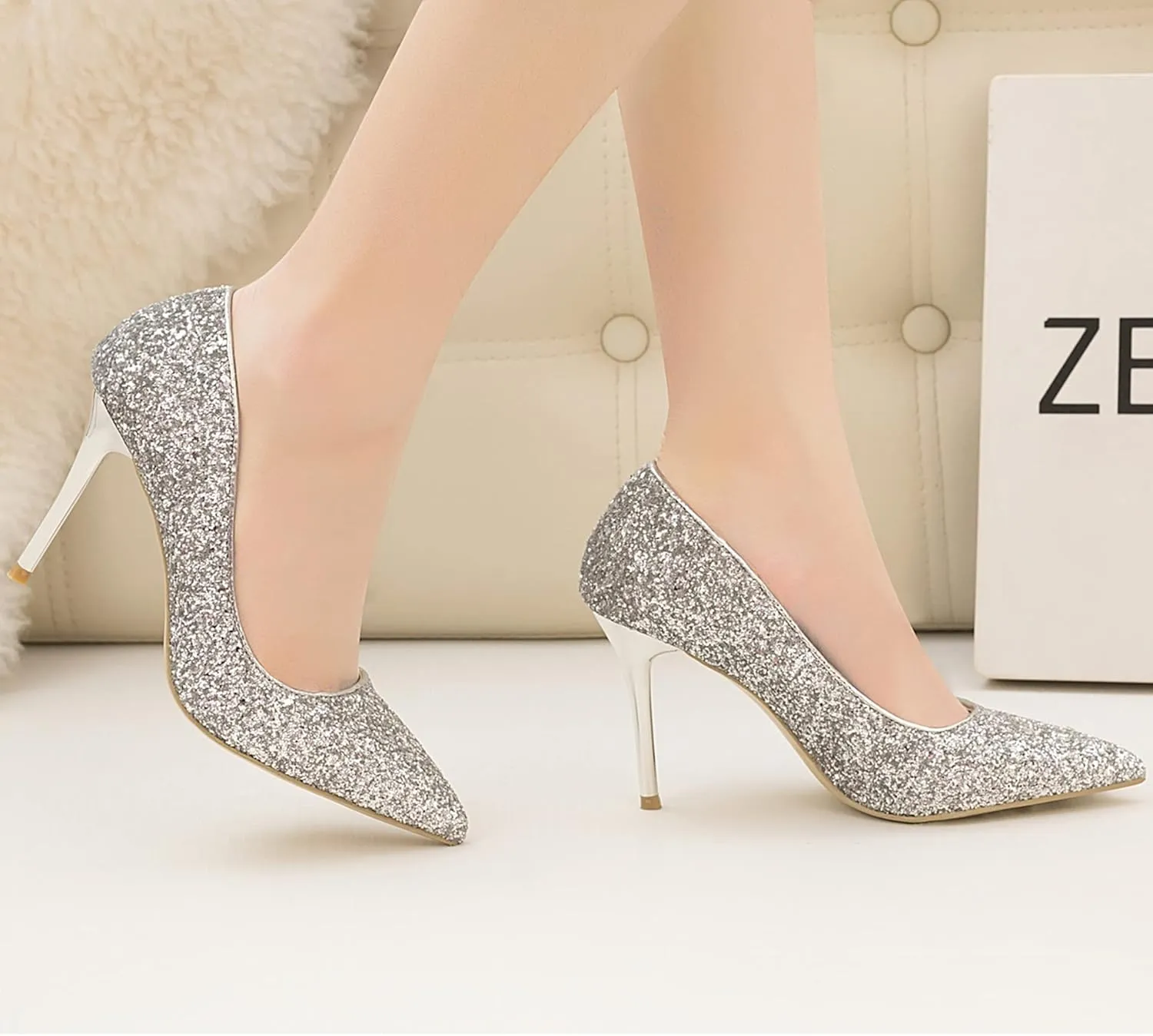 LUXINYU Women Pointed Toe Heels Sequin Elegant Ladies high Heels Pumps Heeled Dress Shoes Fashion Trend high Heels
