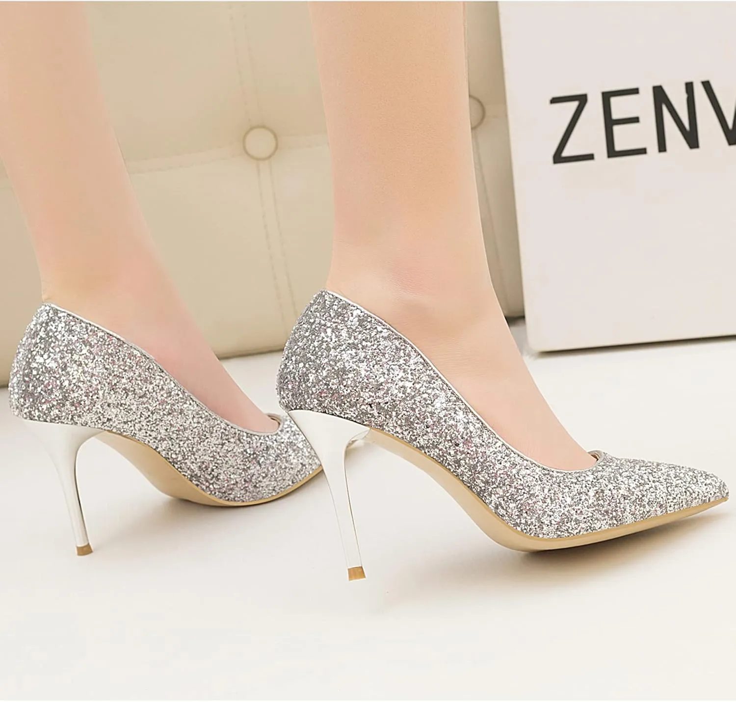 LUXINYU Women Pointed Toe Heels Sequin Elegant Ladies high Heels Pumps Heeled Dress Shoes Fashion Trend high Heels