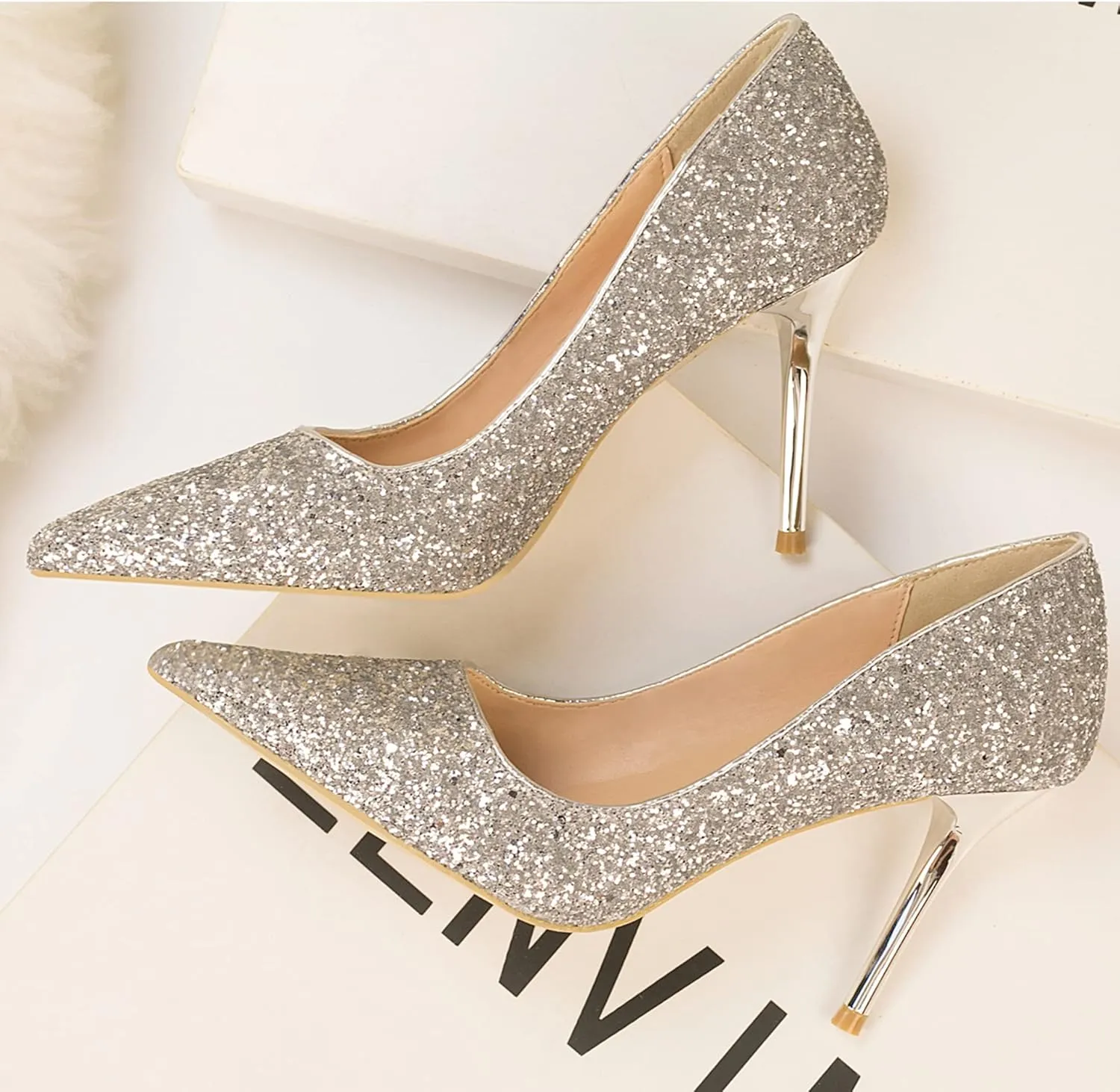 LUXINYU Women Pointed Toe Heels Sequin Elegant Ladies high Heels Pumps Heeled Dress Shoes Fashion Trend high Heels