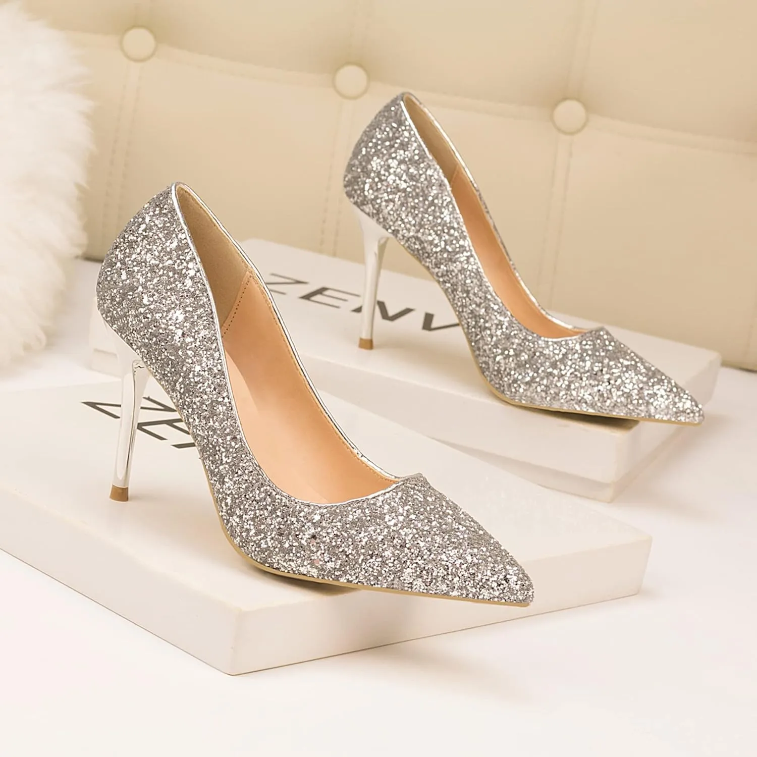 LUXINYU Women Pointed Toe Heels Sequin Elegant Ladies high Heels Pumps Heeled Dress Shoes Fashion Trend high Heels
