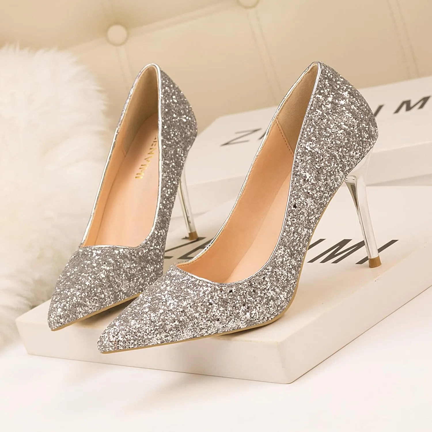 LUXINYU Women Pointed Toe Heels Sequin Elegant Ladies high Heels Pumps Heeled Dress Shoes Fashion Trend high Heels