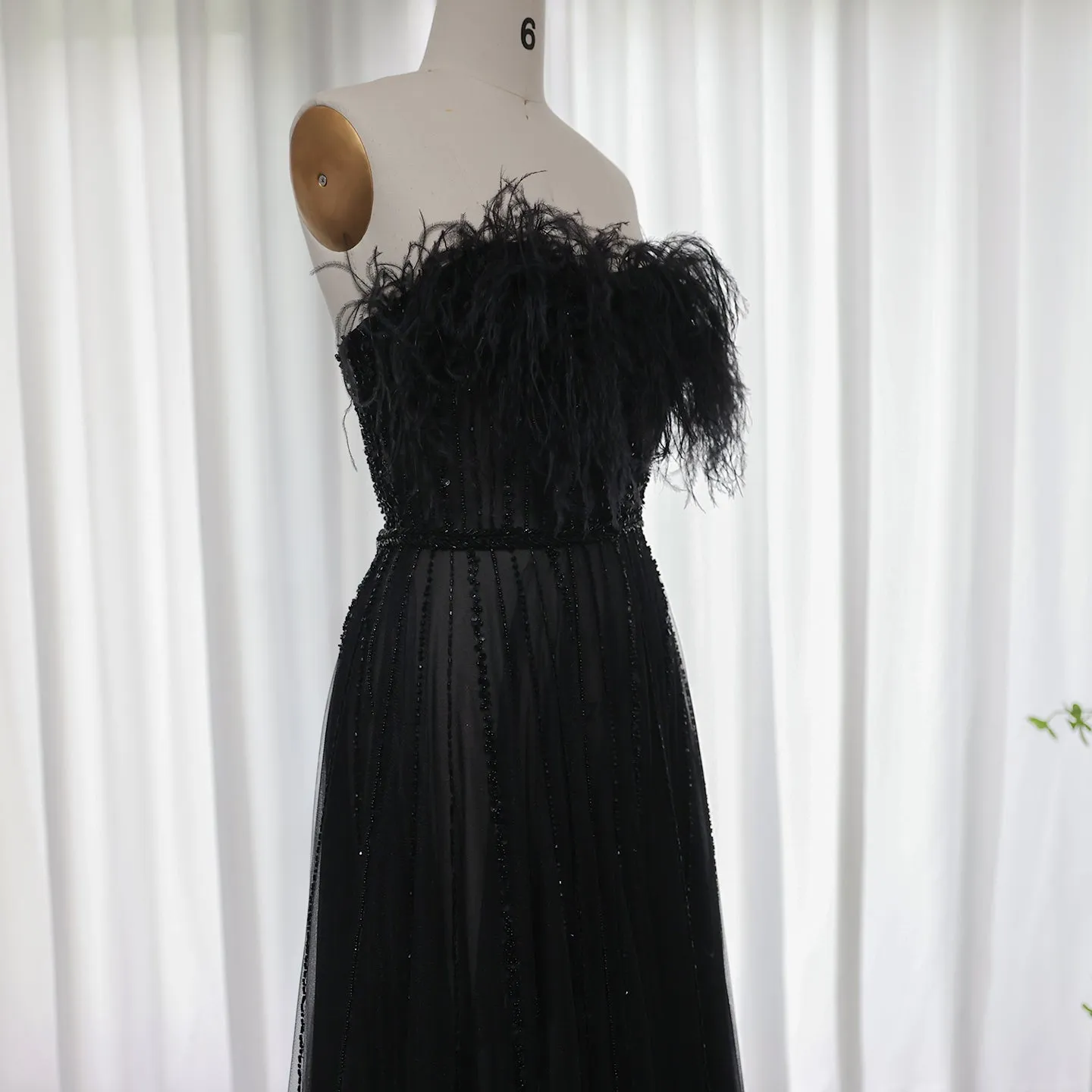 Luxury Pink Feathers Strapless Evening Dress SS401