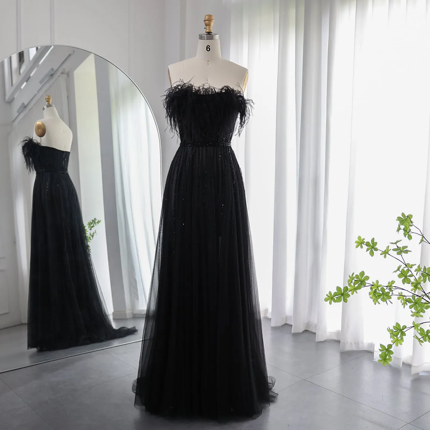 Luxury Pink Feathers Strapless Evening Dress SS401