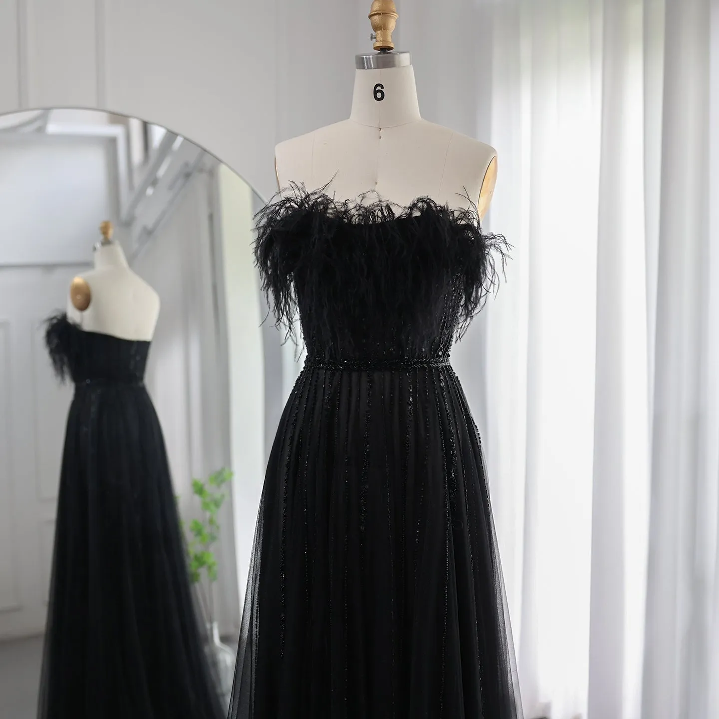 Luxury Pink Feathers Strapless Evening Dress SS401