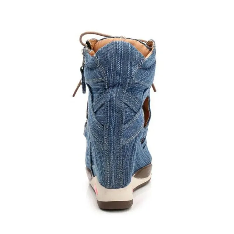 Lydia Denim Wedge Heel Sandals