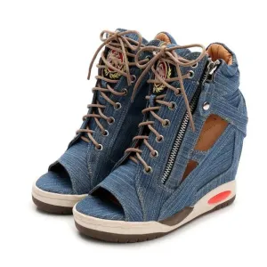 Lydia Denim Wedge Heel Sandals