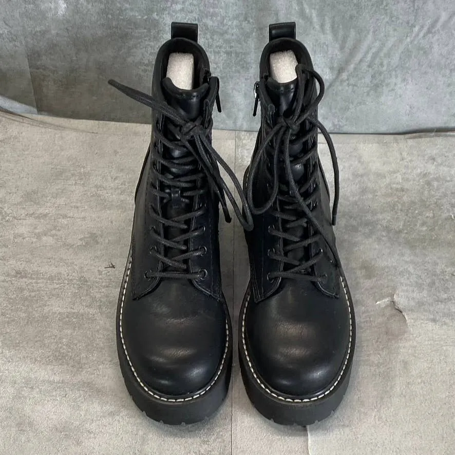 MADDEN GIRL Women's Black Carra Lug Sole Bock-Heel Lace-Up Combat Boots SZ 5